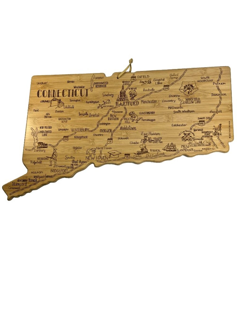 Totally Bamboo Connecticut State Shaped Cutting Serving Board Charcuterie 21 in